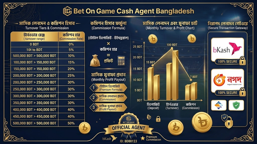 Bet On Game cash agent Bangladesh লেনদেন ও কমিশন হিসাব